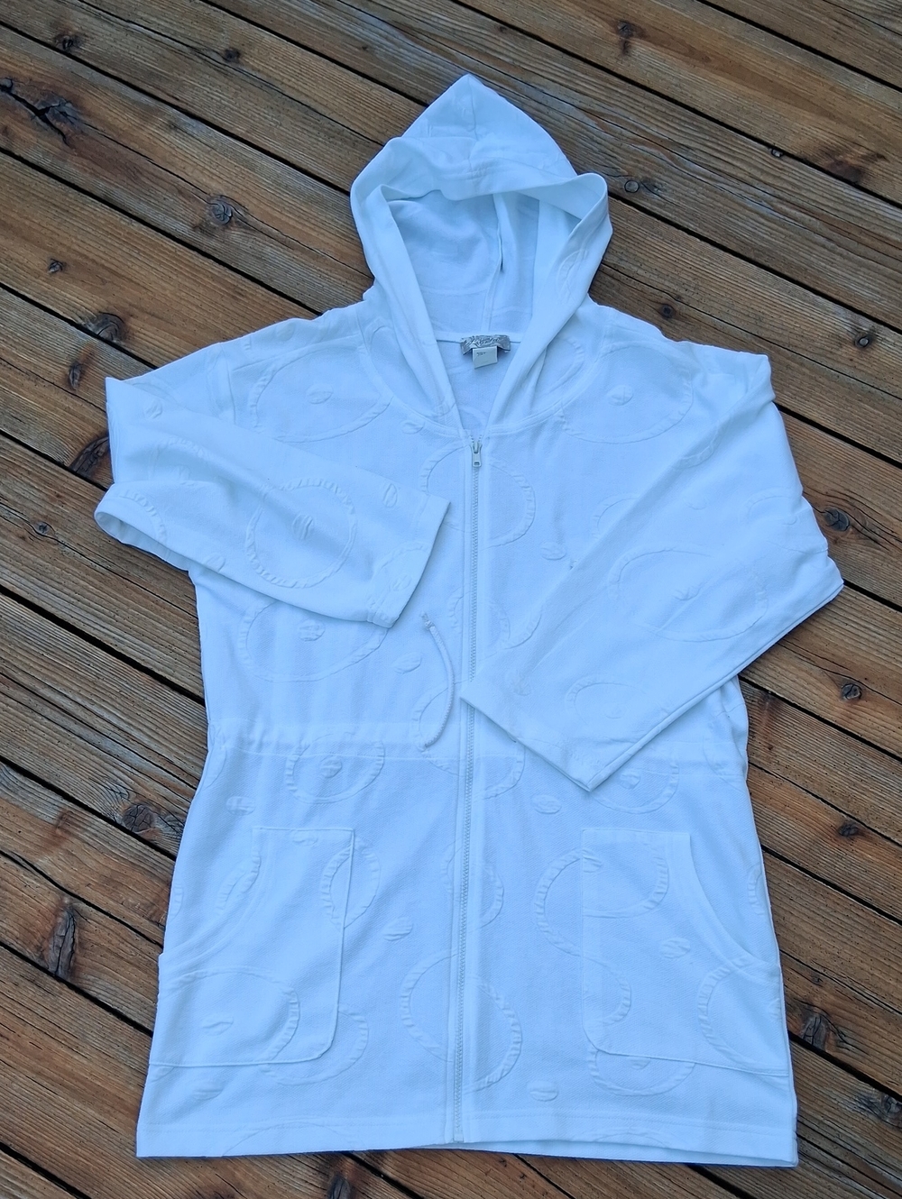 J Valdi White Hooded Zip-Front Jacket
